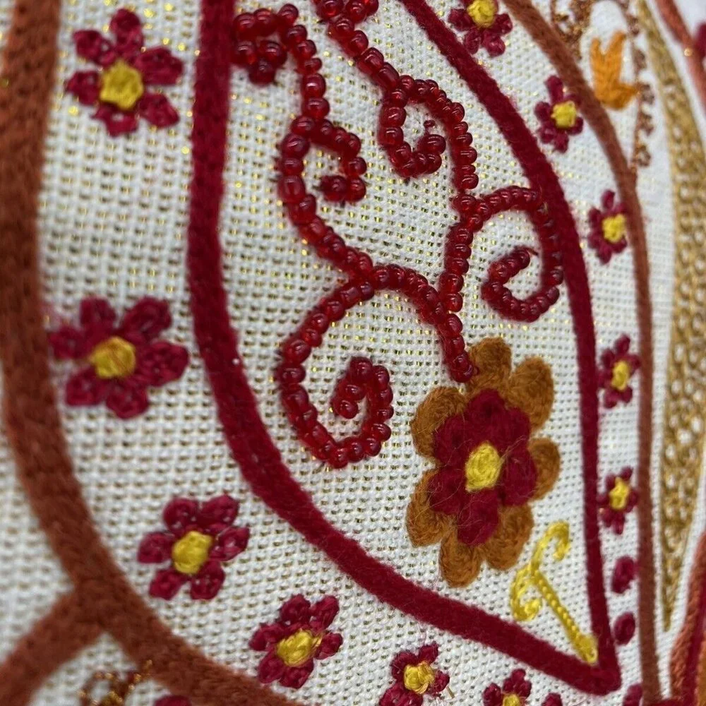 Pier 1 Throw Pillows Round Decorative Red Gold Polka Dot Pair 13 Inch Paisley